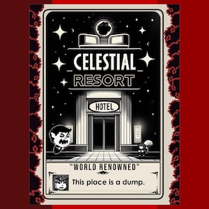 Celeste Poster, Celestial Resort Artwork, Madeline Print, Badeline Art, Wall Decor, Gaming Poster, Celestial Theme