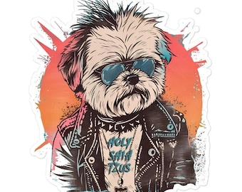 The Holy Shih Tzus LA Punk Rock Dog Sticker. Cute vinyl dog sticker that&#39;s perfect for Dog Lovers.