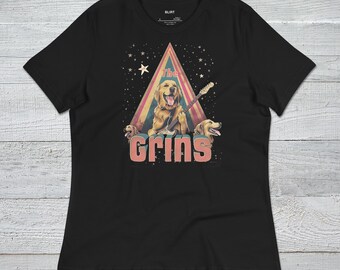 The Grins Superstar Women&#39;s Relaxed T-Shirt, Dog Mom Shirt, Dog Remembrance Gift, Golden Retriever Shirt Women, Pet Lover Gift, Gift for Her