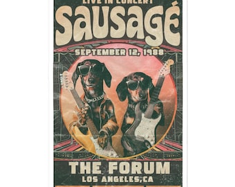 Sausagé Dachshund Rock Sticker. Cute vinyl Doxie dog sticker that&#39;s perfect for Weiner Dog Lovers.