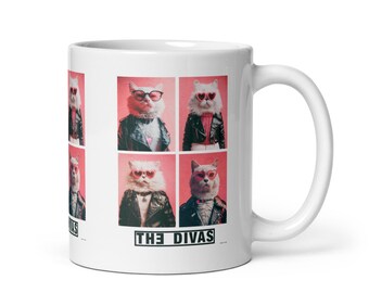 Blirt &quot;The Divas Neo Punk&quot; Mug - Longhair Cat Pop Band Mug for Any Cat Lover