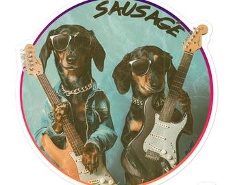Sausagé Dackel Rock Aufkleber. Niedlicher Vinyl Doxie-Hundeaufkleber, der für Weiner-Hundeliebhaber perfekt ist.