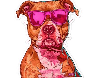 South Beach Pittie Retro Pop Aufkleber. Niedlicher Vinyl Pit Bull Aufkleber, der für lustige Bully-Hundeliebhaber perfekt ist.