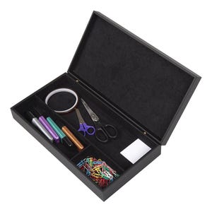 Luxury Leather Stationery Box with Lid – 3 Compartment Desk Organizer for Office or Hotel