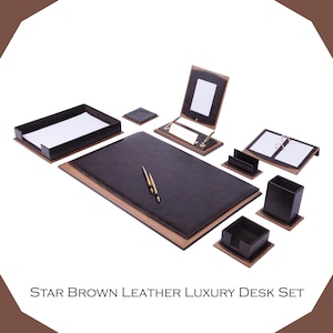 Handmade Leather & Wood Desk Organizer Set: Eco-Friendly Executive Gift