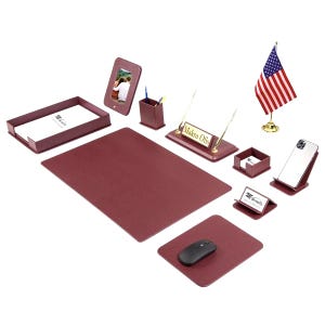 Luxury Leather Desk Organizer Set with Custom Nameplate - 11-Piece Professional Office Gift