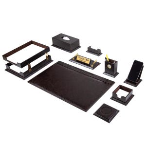 Personalized Faux Leather 12-Piece Desk Organizer Set with Nameplate