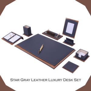 Handmade Leather Desk Organizer Set: Eco-Friendly Wood & Gold Accents
