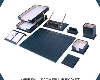 Handmade Leather Desk Organizer Set: 10-Piece Office Accessories