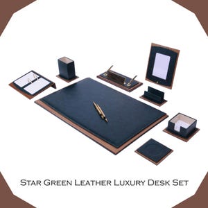 Handmade Leather Desk Organizer Set: Wood & Gold Accents, Eco-Friendly