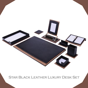 Handmade Leather & Wood Desk Organizer Set: Eco-Friendly Executive Gift