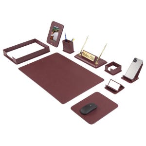 Personalized Leather Desk Organizer Set: 11-Piece Executive Office Gift