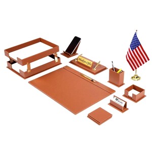 Personalized Leather Desk Organizer Set: Executive Office Gift
