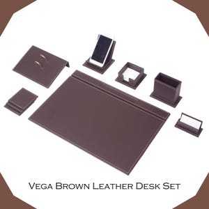 Classic Black Leather Desk Set – Handcrafted Office Organizer with Stylish White Stitching