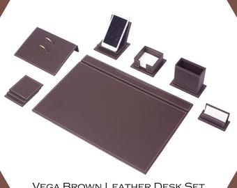 Classic Black Leather Desk Set – Handcrafted Office Organizer with Stylish White Stitching