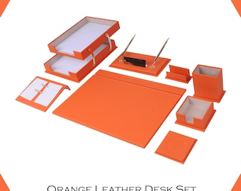 Handmade Leather Desk Organizer Set: 10-Piece Office Accessories