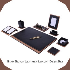Handmade Leather Desk Organizer Set: Eco-Friendly Wood & Gold Accents