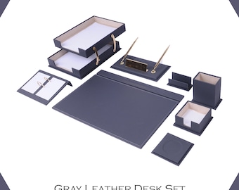 Handmade Leather Desk Organizer Set: 10-Piece Office Accessories