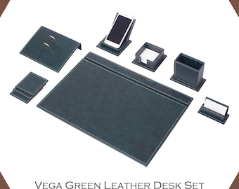 Classic Black Leather Desk Set – Handcrafted Office Organizer with Stylish White Stitching