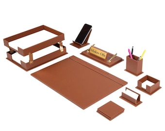 Gepersonaliseerde leren bureau-organizerset: directiecadeau