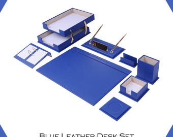 Handmade Leather Desk Organizer Set: 10-Piece Office Accessories