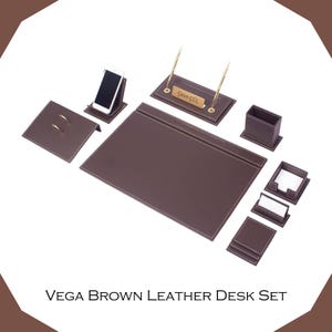 Handmade Leather Desk Organizer Set: 12-Piece Executive Office Accessories