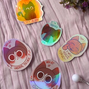 Lot de stickers humoristiques - chat mignon - Sticker amoureux des chats - Sticker This is fine - Stickers anxiété - Stickers idiots