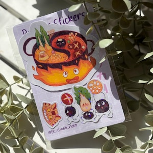 Pack de stickers Ghibli - Noireaudes, Calcifer et chatbus version fondue chinoise - Holographic stickers - hotpot Ghibli