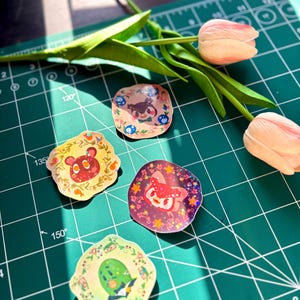 Ensemble d'autocollants Animal crossing - Fanart - Inspiré de l'ACNH - AUTOCOLLANTS HOLOGRAPHIQUES ~ autocollants mignon - tom nook, céleste , Robusto, Thibou
