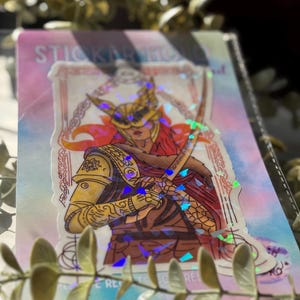 Sticker holographique fond transparent effet Vitrail - Holographique - autocollant transparent et brillant - Dark soul - Elden ring Malenia