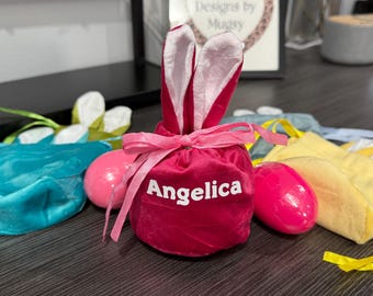 Custom Name Velvet Rabbit Ear Bag | Easter Favor with Play-Doh Egg
