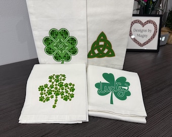 St. Patrick's Day Tea Towel, Shamrock & Celtic Designs, Irish Home Decor