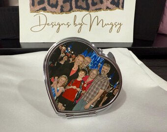 Custom Photo Heart Compact Mirror, Personalized Keepsake Gift