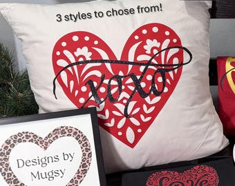 Red Heart Pillow Cover, Glitter XOXO Design, Valentine's Day Decor