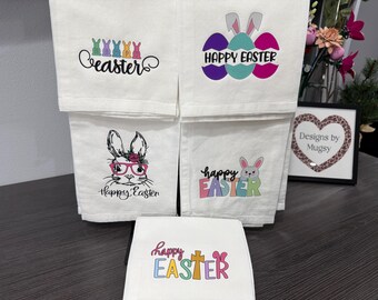 Custom Easter Tea Towel, Vibrant Bunny Design, 100% Cotton
