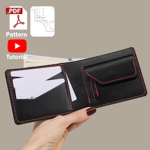 Wallet with coin pocket -Bifold wallet -Tutorial video -PDF Pattern -Leather pattern -DIY -Digital pattern - Purse