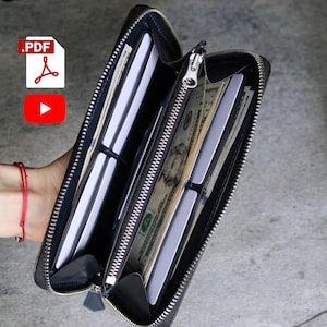 Patrón de billetera larga de cuero - Billetera larga con cremallera - Cartera de cuero DIY - Descarga de PDF - Plantilla de billetera - Plantilla de cuero - Billetera con cremallera
