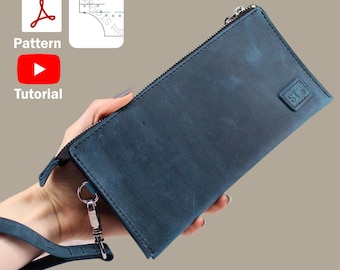 Modèle de sac à main - Portefeuille long en cuir - Pochette - Modèle de pochette en cuir - Gabarit en cuir - Patrons de portefeuille long en cuir - PDF