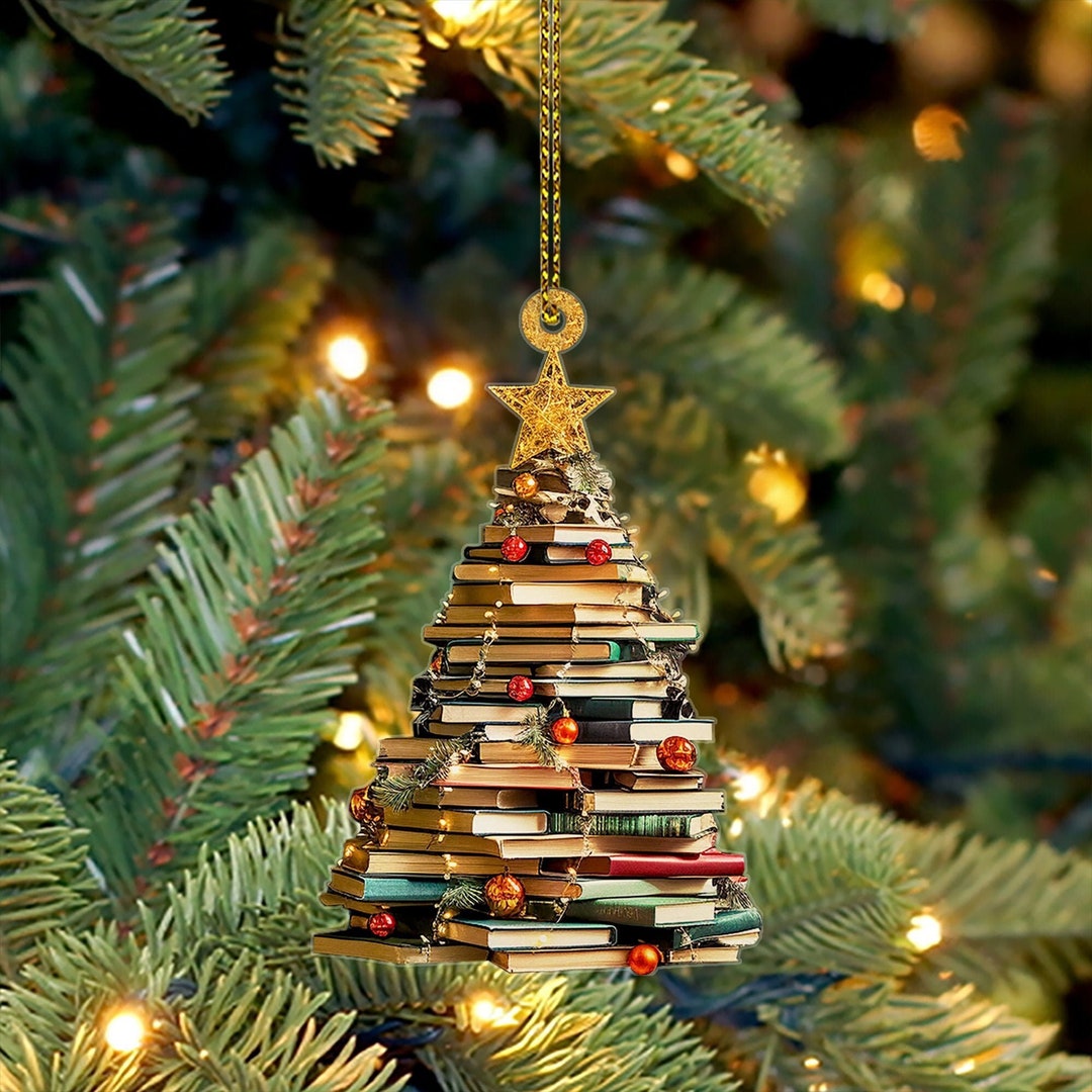 Christmas Book Tree Ornament Flat 2D Ornament Book Christmas - Etsy