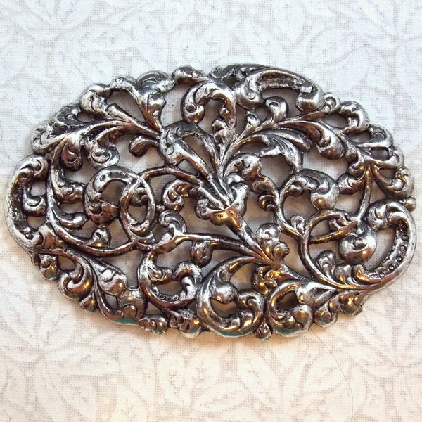 Grande ornato Ovale Antiqued Ottone d'argento Stamping