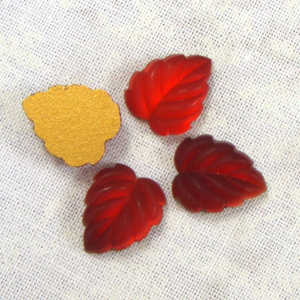 Vetro foglia Cabochons, rubino opaco luminoso, 6