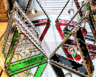 Stained Glass Triangle Prism Suncatcher: Crystal Ball Rainbow Maker