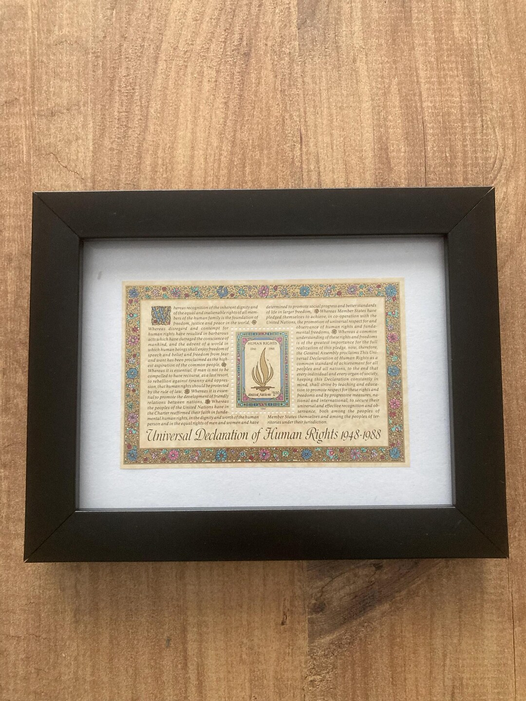 1988 Universal Declaration of Human Rights Stamp Wooden Frame, 40th ...