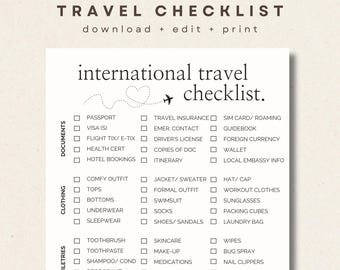 最小限の海外旅行チェックリスト - 印刷可能なパッキングリスト＆旅行プランナー（デジタルダウンロード）