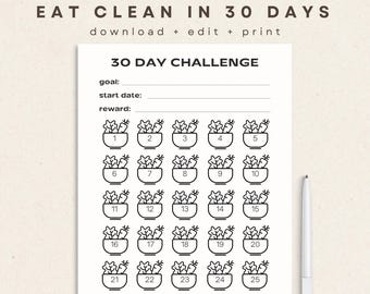Edição Alimentação Saudável - Desafio de 30 Dias | Planejador de Alimentação Saudável | Rastreador de Hábitos Alimentares | Download Imediato