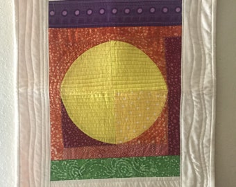 Art Quilt Modern Graphic with Yellow Circle