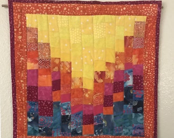 Art Quilt Original Fiber Art Wall Quilt Yellow Squares