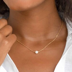 Tiny Pearl Necklace For Her, Floating Single Pearl Choke, Bridesmaid Necklace Gift, Everyday Necklace, Gold Minimalist Jewelry Gift for mom - Grace & Gift