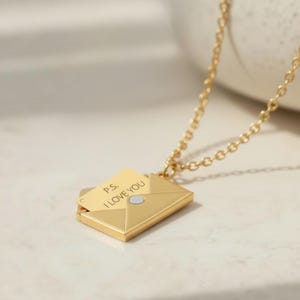 Dainty Gold Envelope Locket Necklace, Geometric Pendant with Hidden Message, Minimalist Jewelry for Layering, Perfect Gift For Her