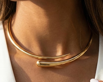 Collar abierto de oro, gargantilla curva, joyería moderna y llamativa para mujer, regalo perfecto para ella.